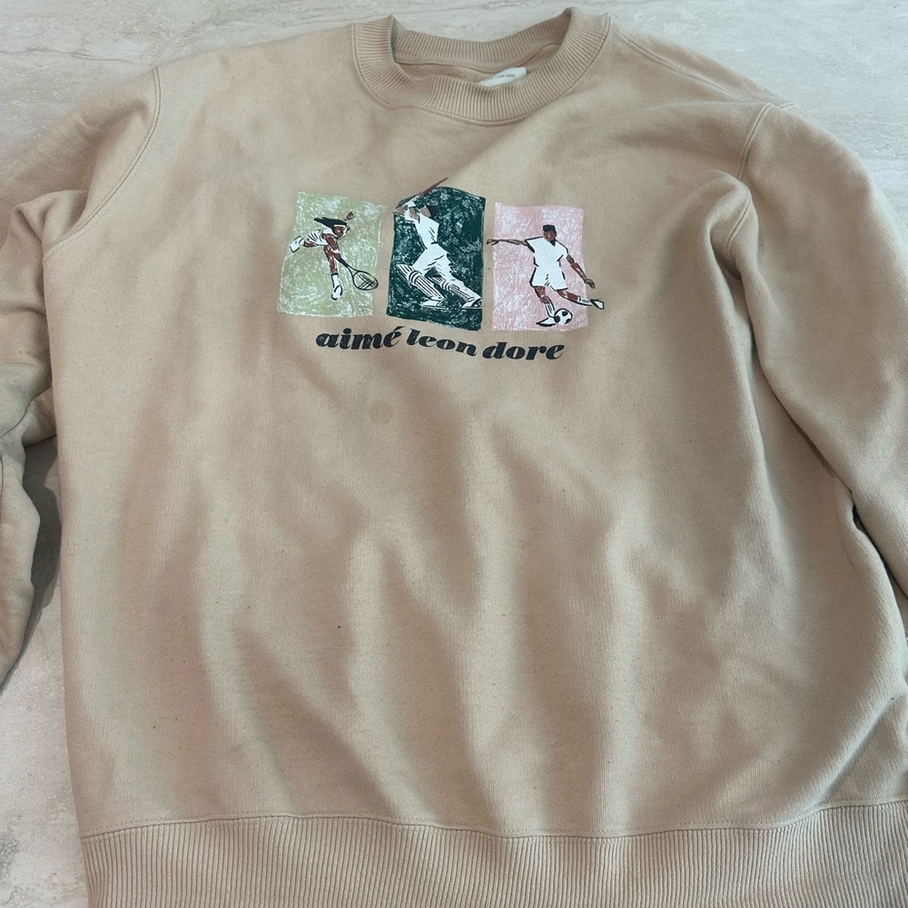 Aime Leon Dore Beige Graphic Crewneck Sweater